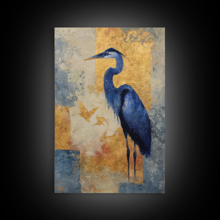 Blue Heron in Monochrome Navy Palette Canvas Print, Monochrome Art, Unique Wall Art, Living Room Decor, Fine Art, Mono, MON-2x3-16