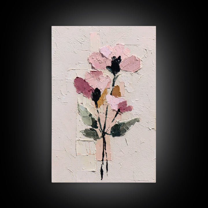 Monochrome Floral Bouquet Framed Canvas Print, Monochrome Art, Statement Artwork, Living Room Decor, Fine Art, Mono, Art Prints, MON-2x3-2