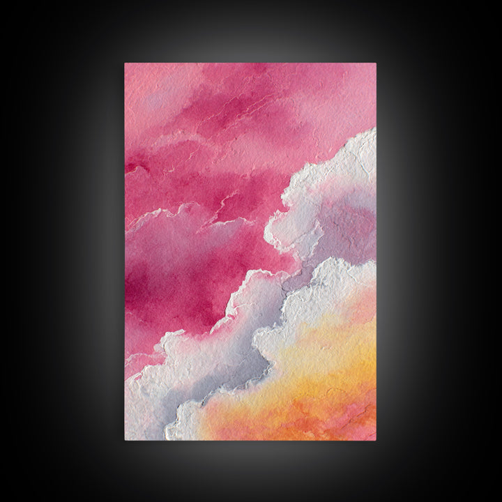 All Pink Cloudscape Framed Canvas Print, Monochrome Art, Digital Art, Living Room Decor, Oil Painting, Mono, MON-2x3-20