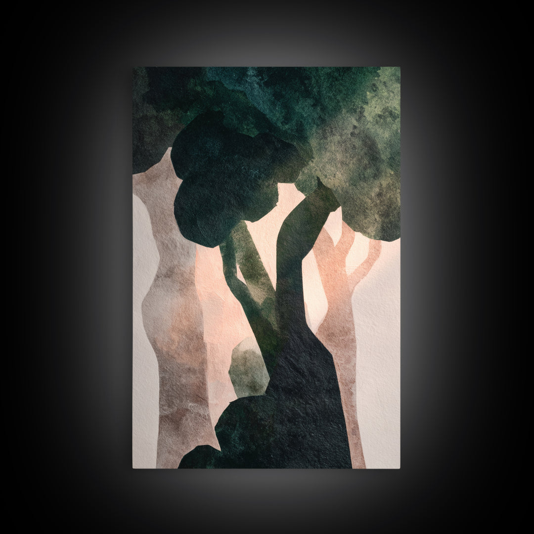 Deep Green Forest Silhouette Study Framed Canvas Print, Monochrome Art, Contemporary Art, Living Room Decor, Fine Art, Mono, MON-2x3-21