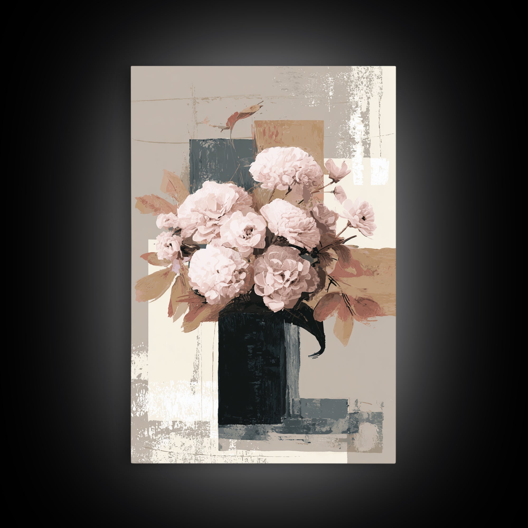 Monochrome Floral Bouquet Framed Canvas Print, Monochrome Art, Statement Artwork, Living Room Decor, Fine Art, Mono, Art Prints, MON-2x3-26