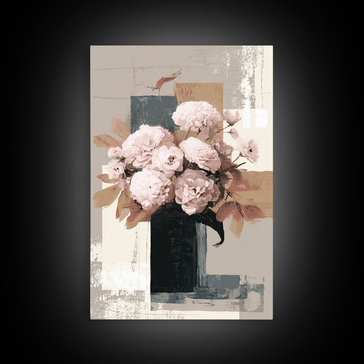 Monochrome Floral Bouquet Framed Canvas Print, Monochrome Art, Statement Artwork, Living Room Decor, Fine Art, Mono, Art Prints, MON-2x3-26