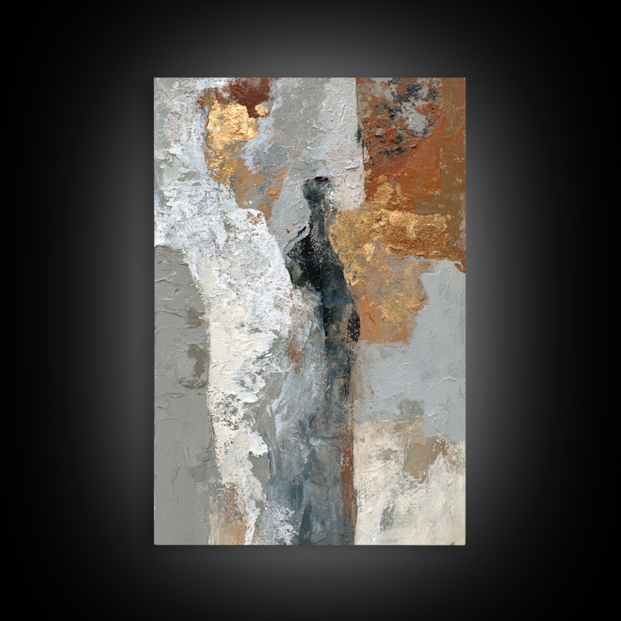 Silver Ocean Moonlight Scene Framed Canvas Print, Monochrome Art, Modern Art, Living Room Decor, Fine Art, Mono, MON-2x3-3