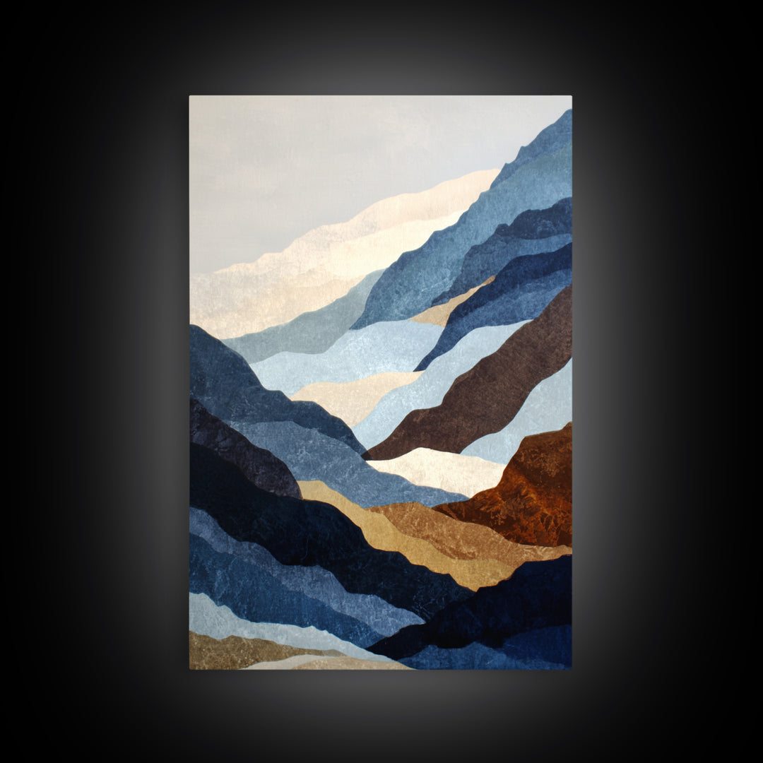 Blue Mountain Ridge Layers Canvas Print, Monochrome Art, Abstract Painting, Living Room Decor, Watercolor Art, Mono, MON-2x3-32