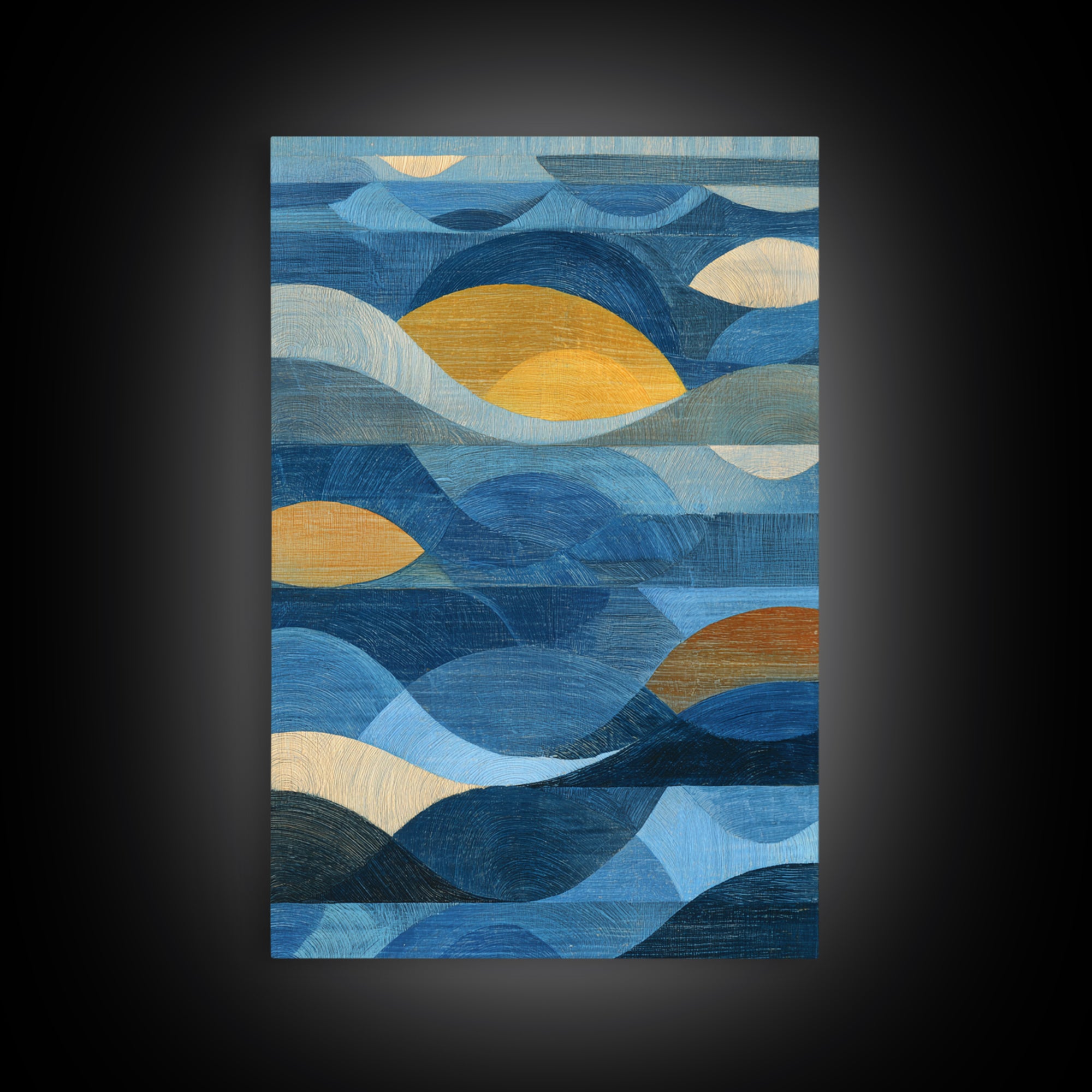 All Blue Ocean Abstraction Framed Canvas Print, Monochrome Art, Mid Century Modern, Living Room Decor, Watercolor Art, Mono, MON-2x3-33