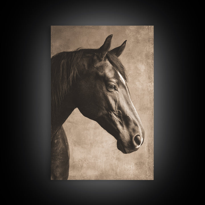 Sepia Horse Portrait Framed Canvas Print, Monochrome Art, Contemporary Art, Living Room Decor, Oil Painting, Mono, Original Art, MON-2x3-34