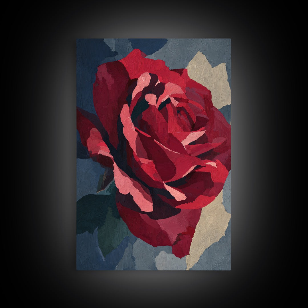 Single Red Rose Rendered Only Canvas Print, Monochrome Art, Minimalist Decor, Living Room Decor, Fine Art, Mono, Large Wall Art, MON-2x3-39