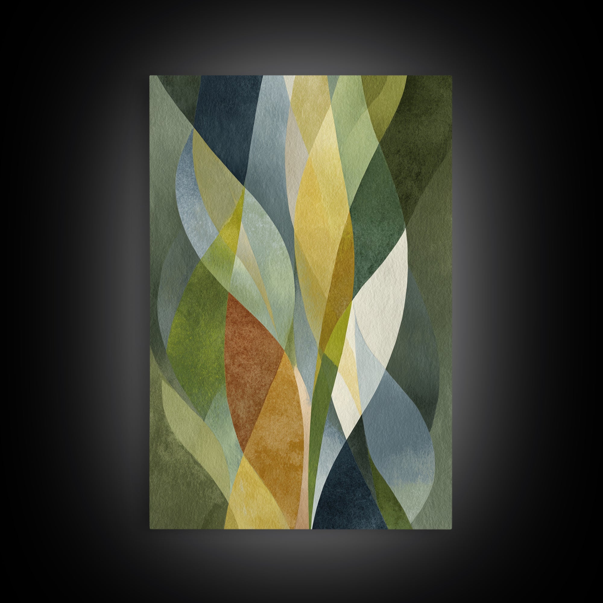 Olive Green Abstract Leaf Pattern Framed Canvas Print, Monochrome Art, Fine Art Print, Living Room Decor, Watercolor Art, Mono, MON-2x3-4