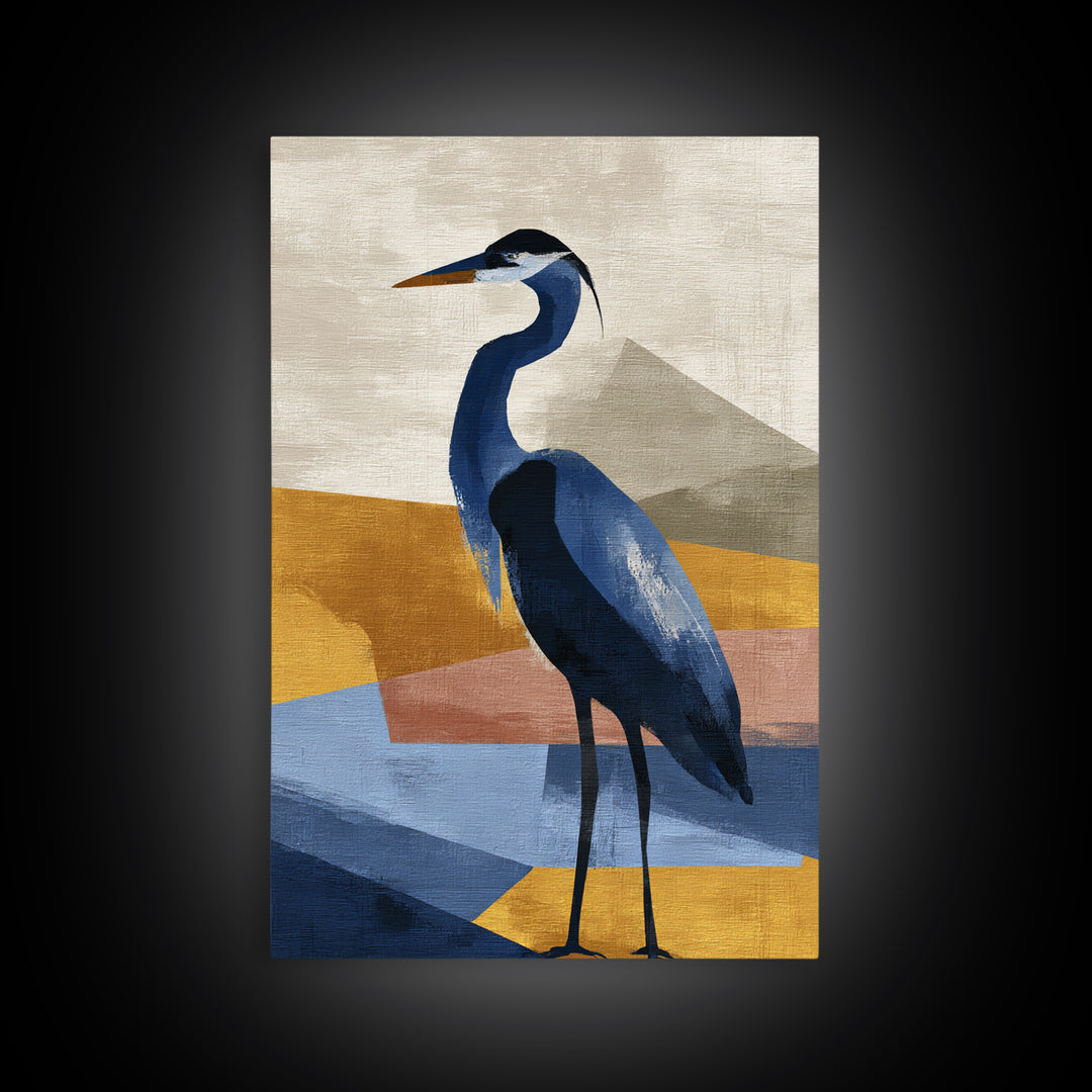 Blue Heron in Monochrome Navy Palette Canvas Print, Monochrome Art, Modern Decor, Living Room Decor, Fine Art, Mono, Poster, MON-2x3-40