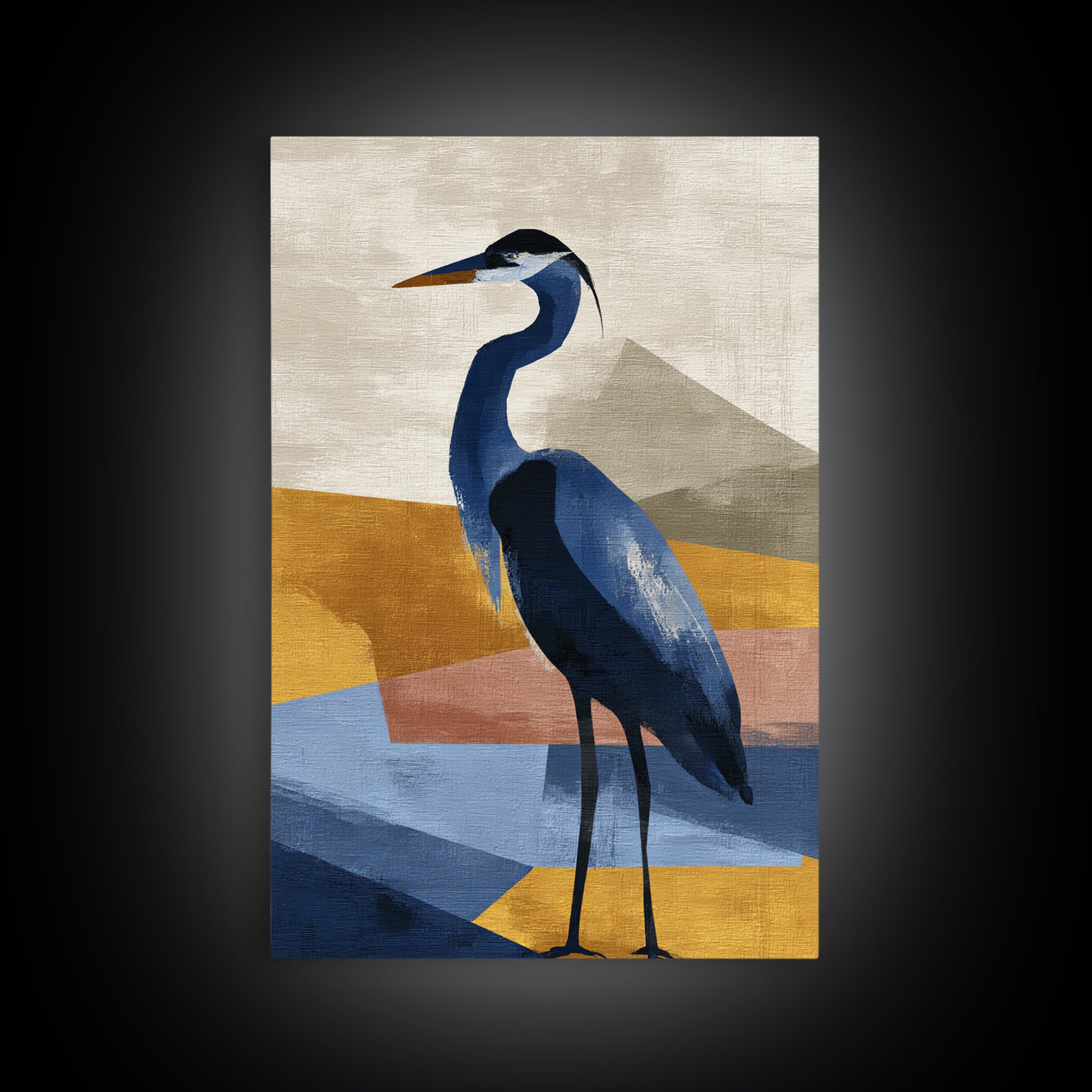 Blue Heron in Monochrome Navy Palette Canvas Print, Monochrome Art, Modern Decor, Living Room Decor, Fine Art, Mono, Poster, MON-2x3-40