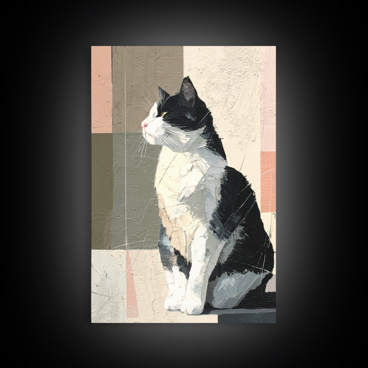 Monochrome Cat Portrait Framed Canvas Print, Monochrome Art, Contemporary Art, Living Room Decor, Fine Art, Mono, Original Art, MON-2x3-43