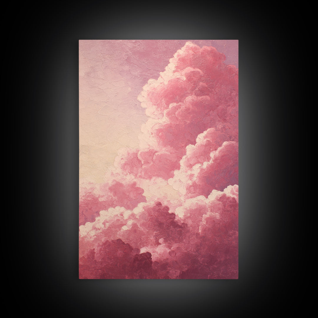 All Pink Cloudscape Framed Canvas Print, Monochrome Art, Moody Wall Art, Living Room Decor, Watercolor Art, Mono, MON-2x3-44