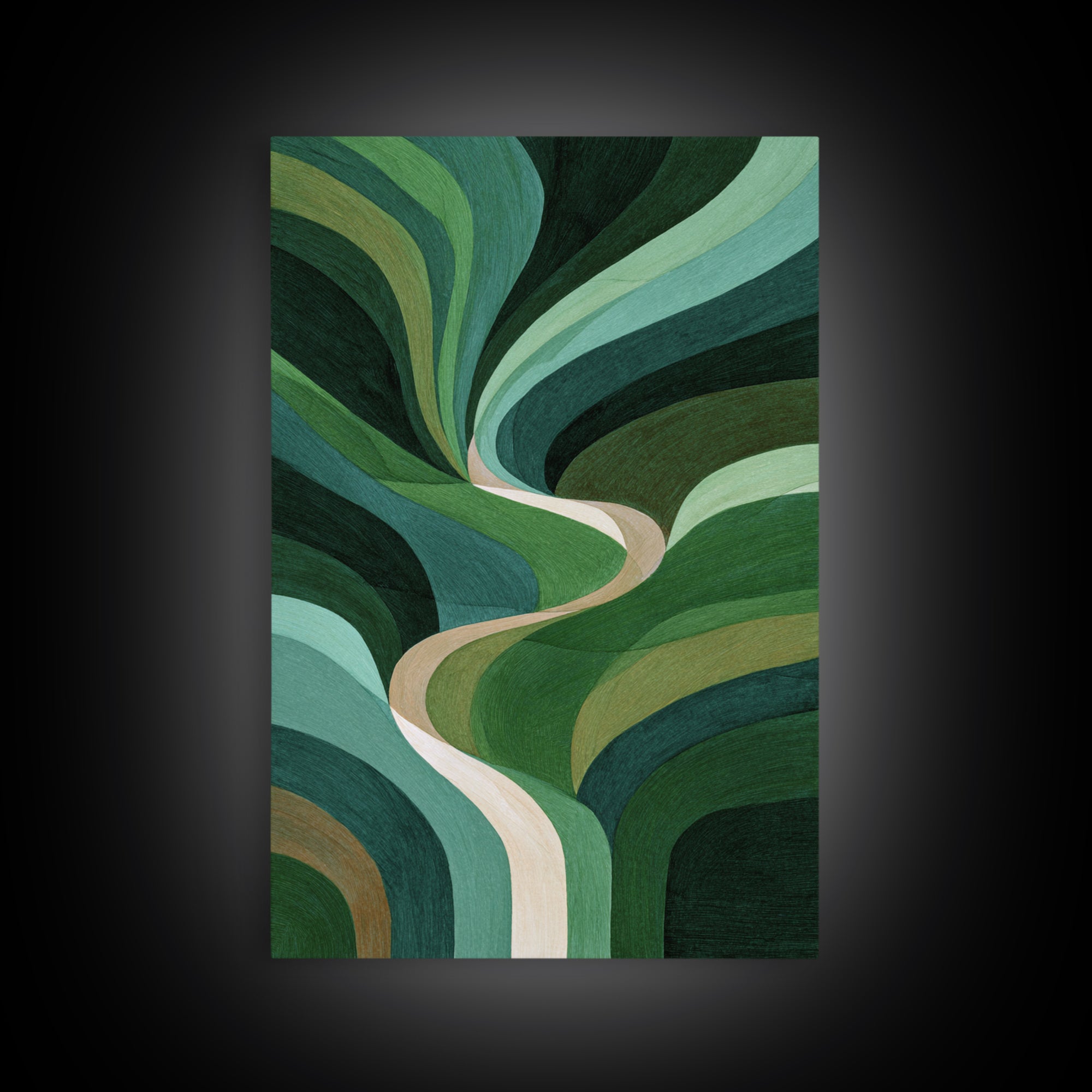 Deep Green Forest Silhouette Study Canvas Print, Monochrome Art, Living Room Decor, Oil Painting, Mono, Printable Art, MON-2x3-45