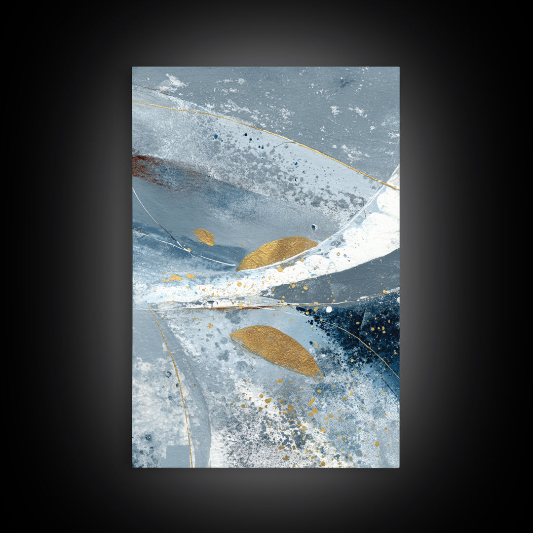Silver Ocean Moonlight Scene Framed Canvas Print, Monochrome Art, Room Decor, Living Room Decor, Mono, Mid Century Modern, MON-2x3-51
