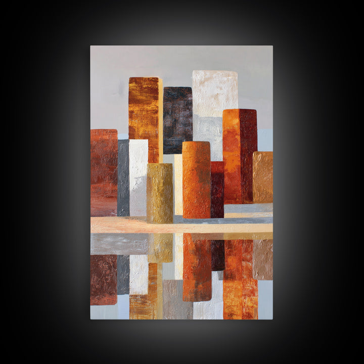 Black and White City Reflection Framed Canvas Print, Monochrome Art, Printable Wall Art, Living Room Decor, Oil Painting, Mono, MON-2x3-53