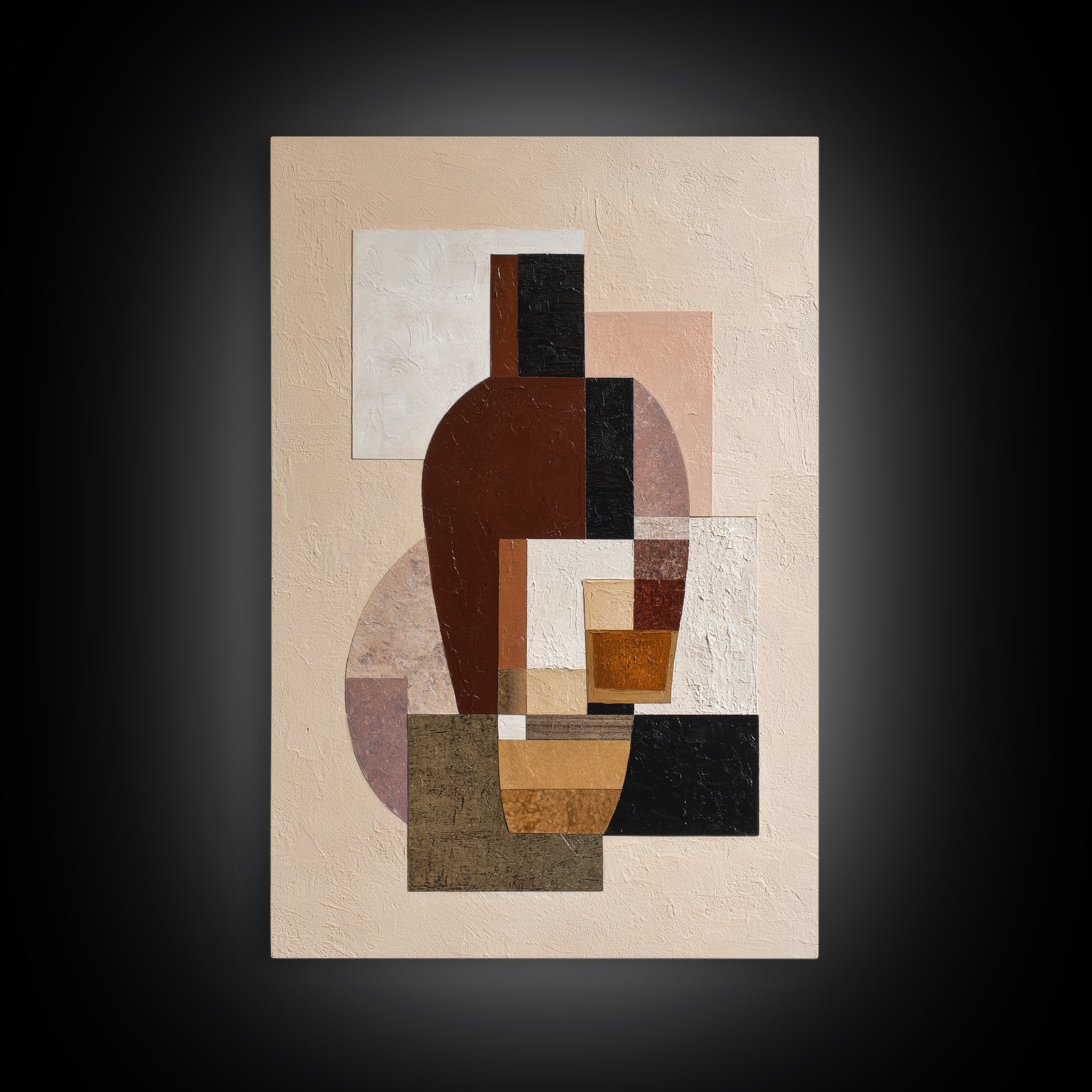 Brown Leather and Whiskey Still Life Framed Canvas Print, Monochrome Art, Textured Painting, Living Room Decor, Fine Art, Mono, MON-2x3-55