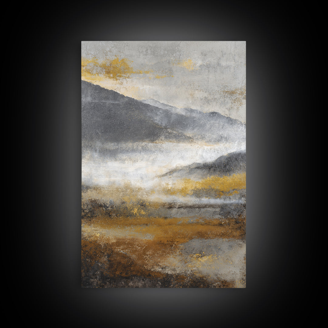 Charcoal Mountain Landscape Framed Canvas Print, Monochrome Art, Wall Art, Living Room Decor, Fine Art, Mono, Abstract Art, MON-2x3-60