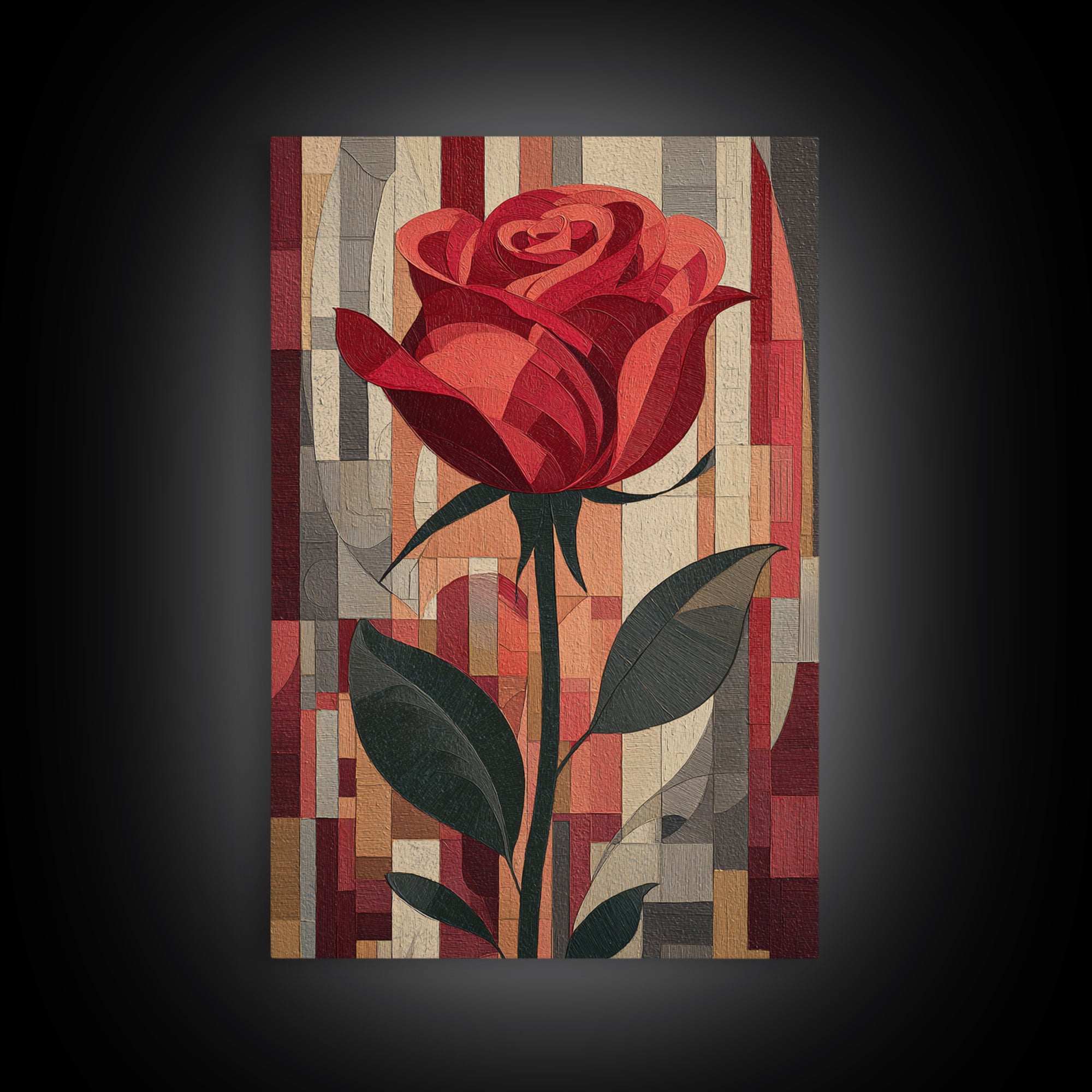 Single Red Rose Rendered Only Framed Canvas Print, Monochrome Art, Art Prints, Living Room Decor, Watercolor Art, Mono, MON-2x3-63