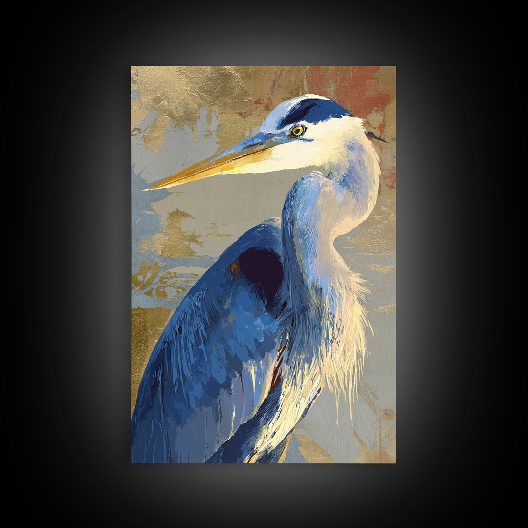 Blue Heron in Monochrome Navy Palette Framed Canvas Print, Monochrome Art, Room Decor, Living Room Decor, Fine Art, Mono, MON-2x3-64