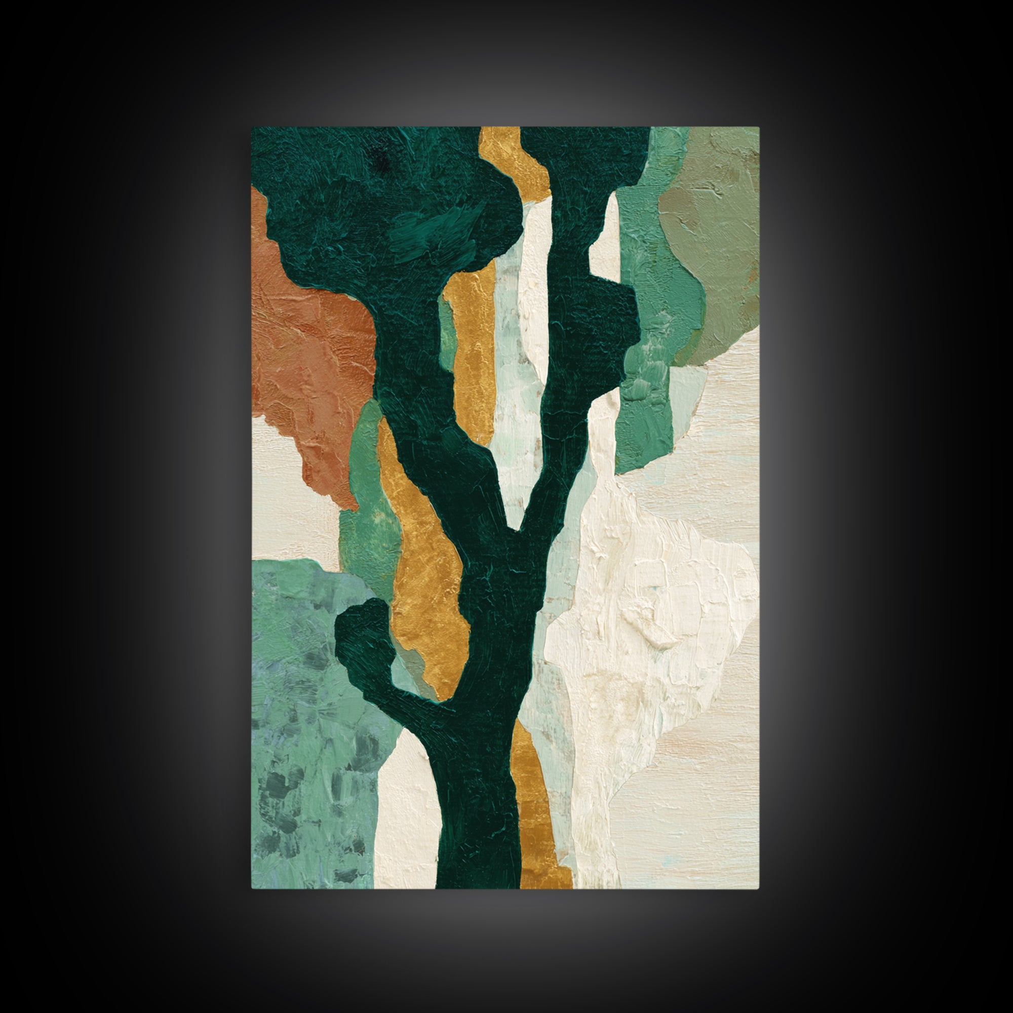 Deep Green Forest Silhouette Study Framed Canvas Print, Monochrome Art, Large Wall Art, Living Room Decor, Fine Art, Mono, MON-2x3-69