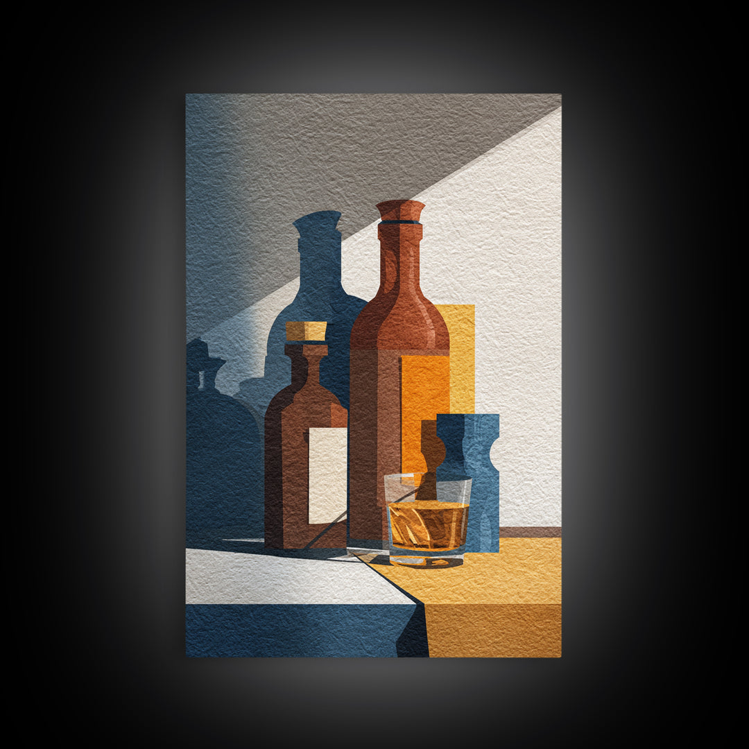 Brown Leather and Whiskey Still Life Canvas Print, Monochrome Art, Modern Wall Art, Living Room Decor, Fine Art, Mono, MON-2x3-7