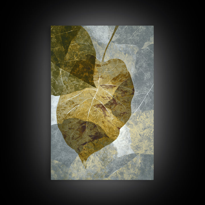 Olive Green Abstract Leaf Pattern Framed Canvas Print, Monochrome Art, Digital Print, Living Room Decor, Fine Art, Mono, MON-2x3-76