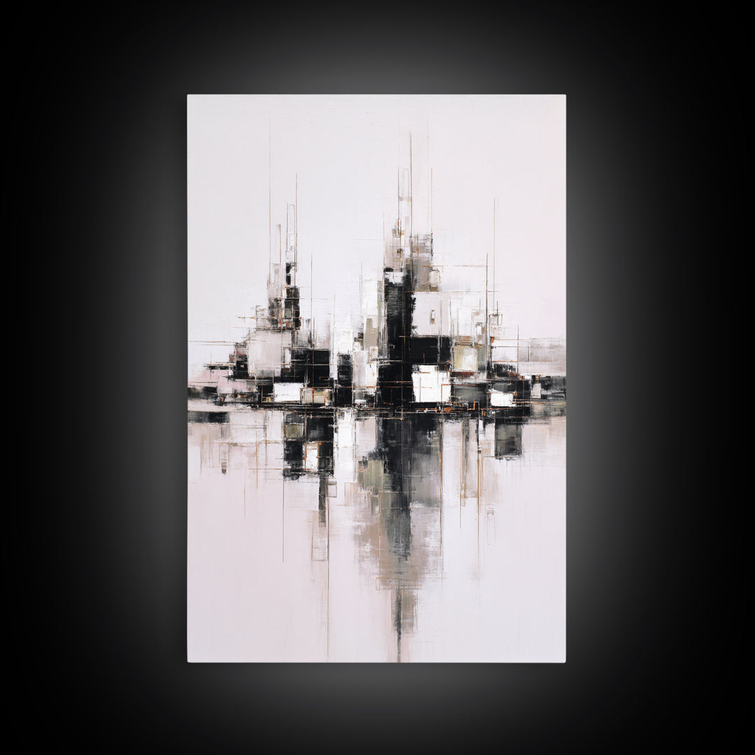 Black and White City Reflection Canvas Print, Monochrome Art, Abstract Art, Living Room Decor, Fine Art, Mono, Bedroom Wall Art, MON-2x3-77