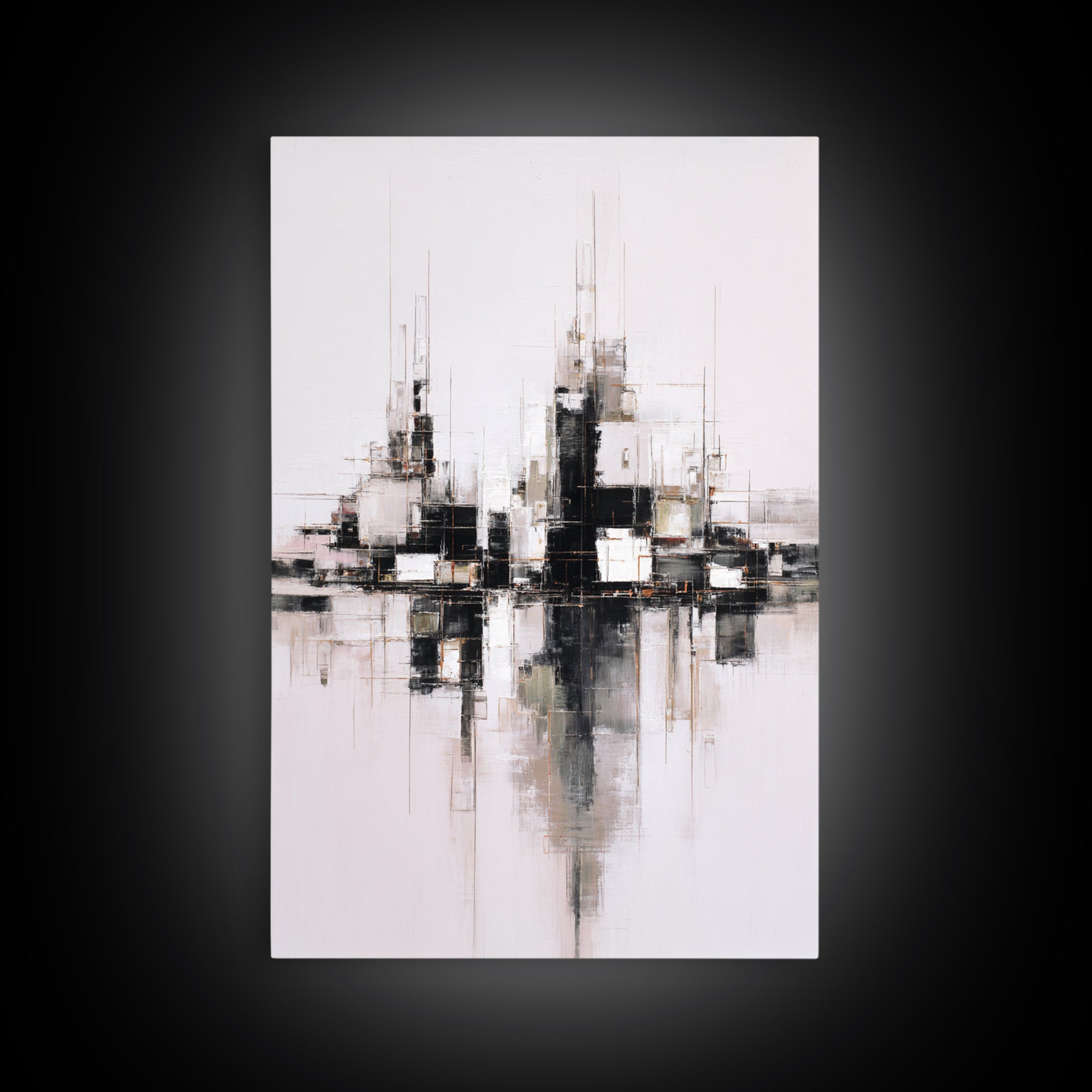 Black and White City Reflection Canvas Print, Monochrome Art, Abstract Art, Living Room Decor, Fine Art, Mono, Bedroom Wall Art, MON-2x3-77