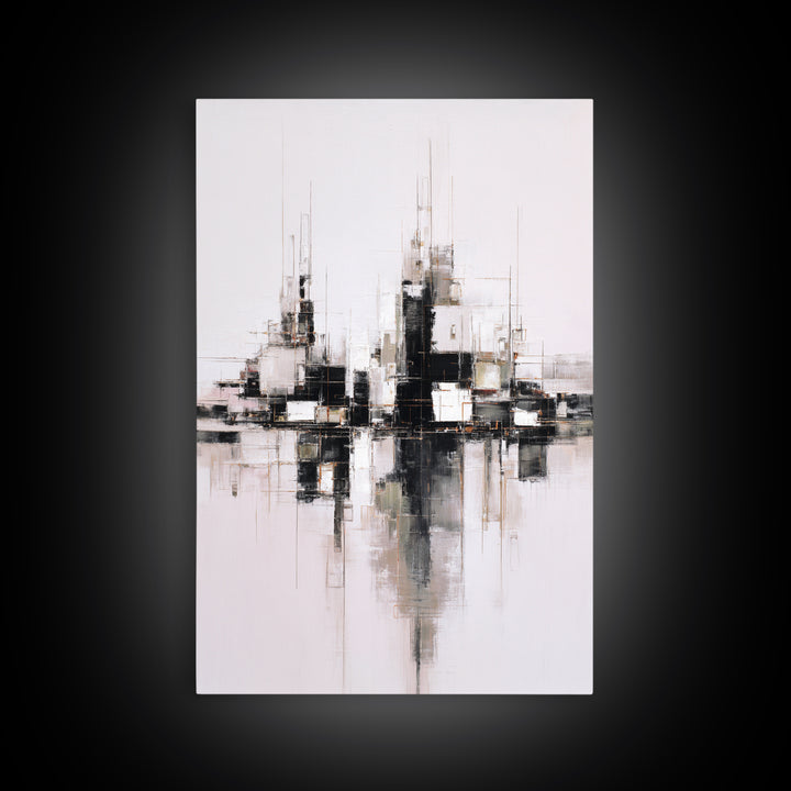 Black and White City Reflection Canvas Print, Monochrome Art, Abstract Art, Living Room Decor, Fine Art, Mono, Bedroom Wall Art, MON-2x3-77