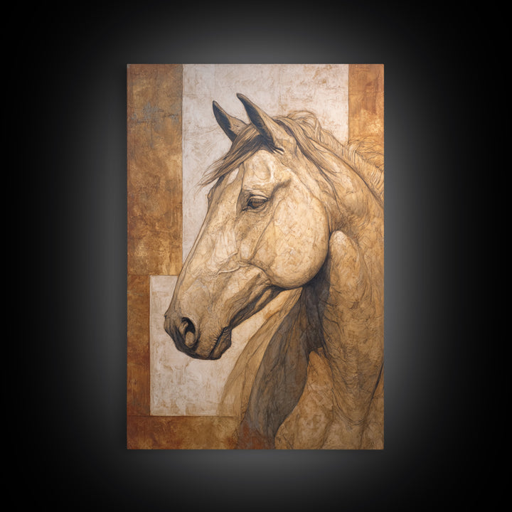 Sepia Horse Portrait Canvas Print, Monochrome Art, Art Print, Living Room Decor, Mono, Printable Art, Dark Academia Decor, MON-2x3-82
