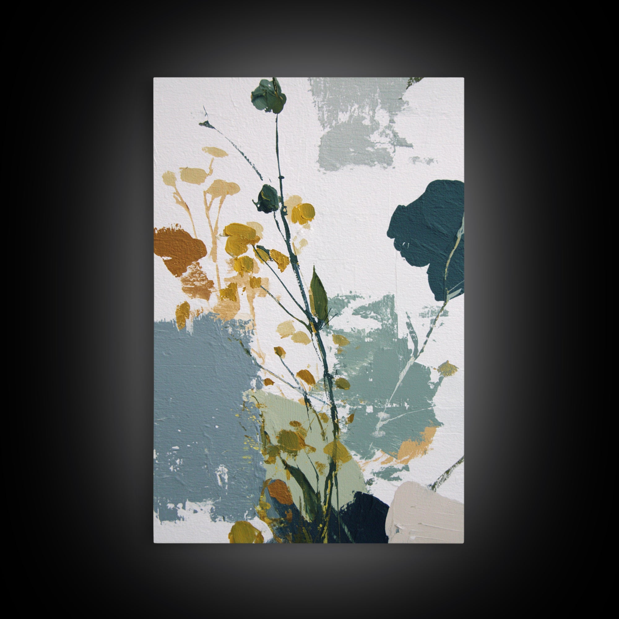 Green Botanical Study Framed Canvas Print, Monochrome Art, Textured Wall Art, Living Room Decor, Mono, Wallpaper Mural, MON-2x3-83