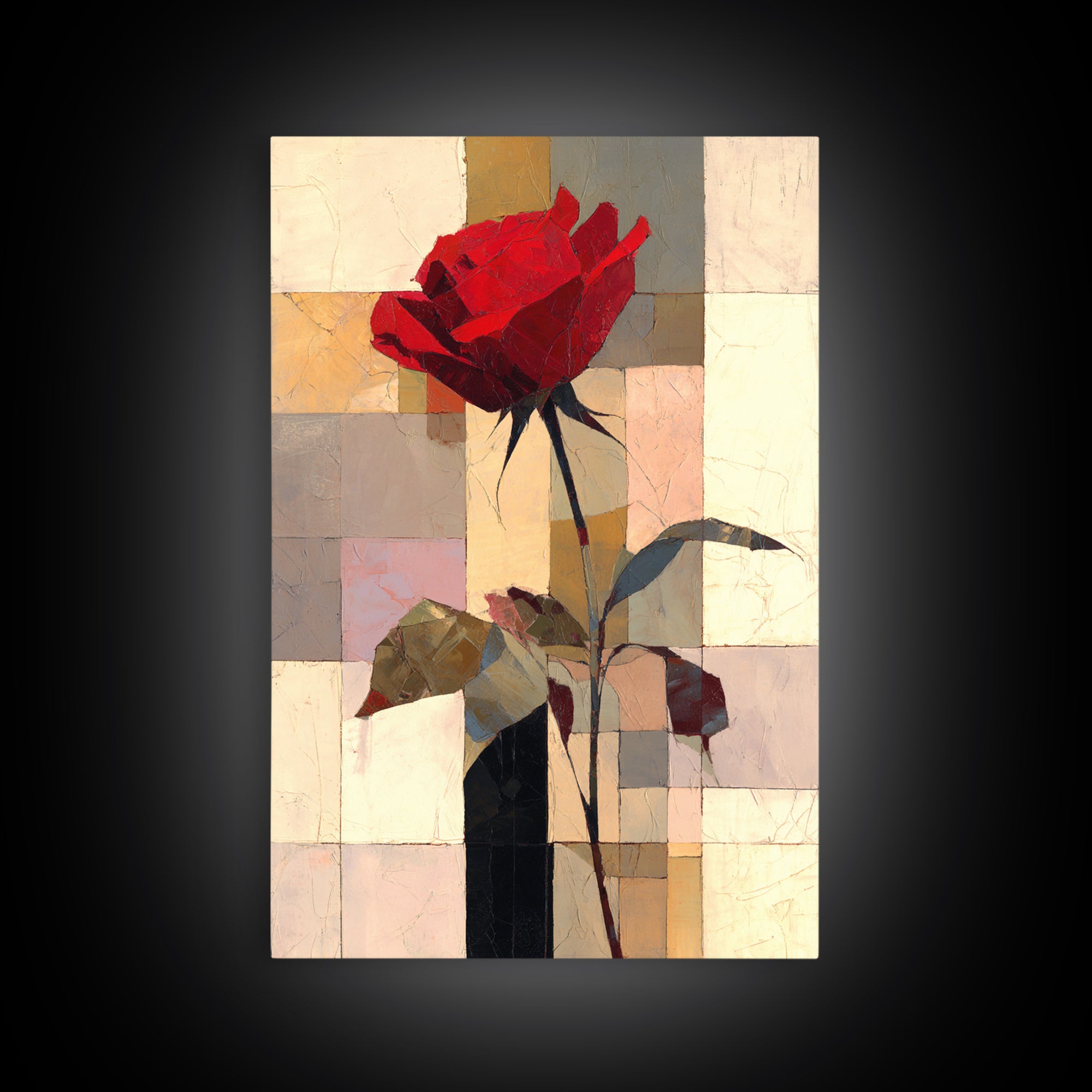 Single Red Rose Rendered Only Framed Canvas Print, Monochrome Art, Digital Print, Living Room Decor, Fine Art, Mono, Modern Art, MON-2x3-87
