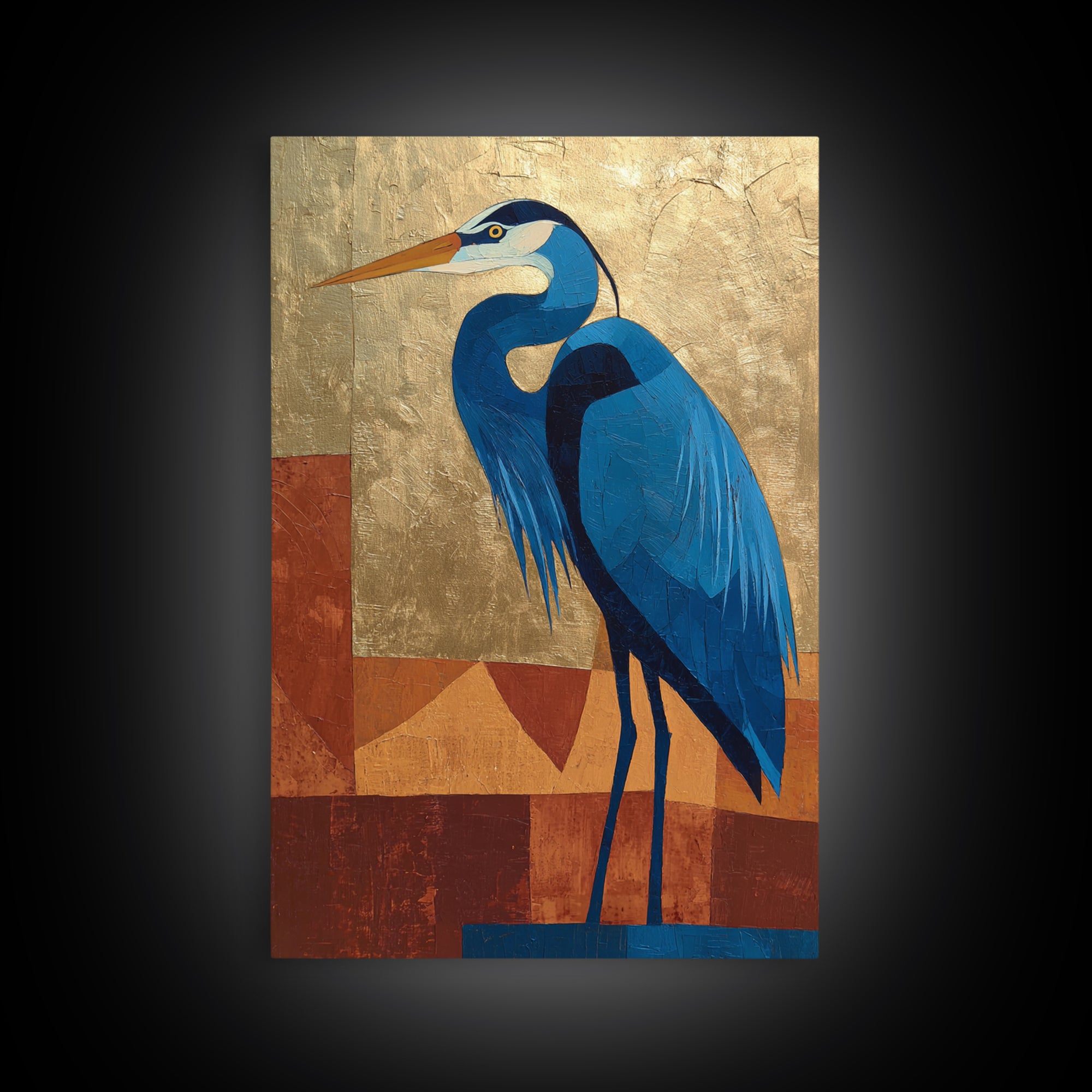 Blue Heron in Monochrome Navy Palette Framed Canvas Print, Monochrome Art, Printable Wall Art, Living Room Decor, Mono, MON-2x3-88