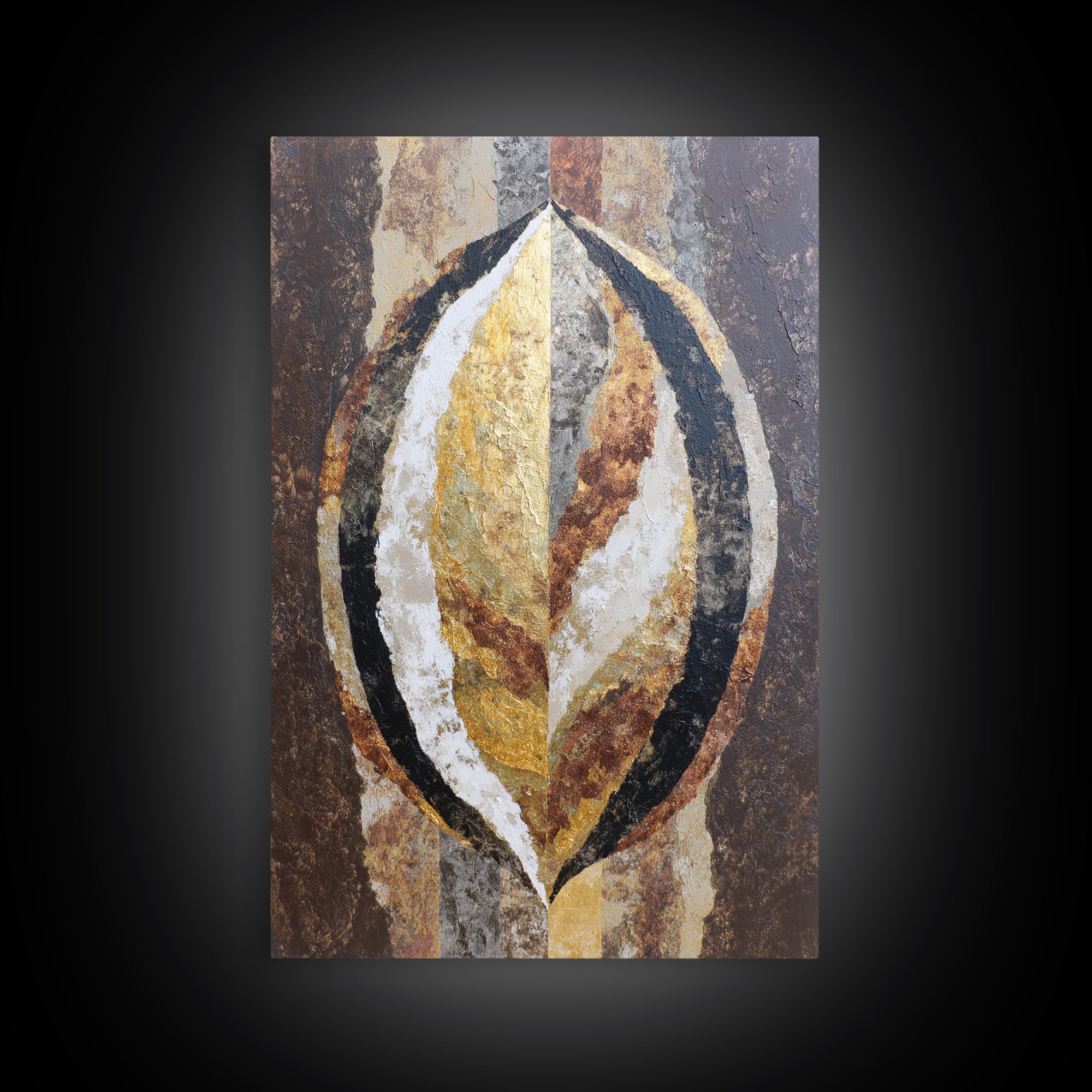 Gold Tonal Sunburst Medallion Framed Canvas Print, Monochrome Art, Mid Century Modern, Living Room Decor, Fine Art, Mono, MON-2x3-94