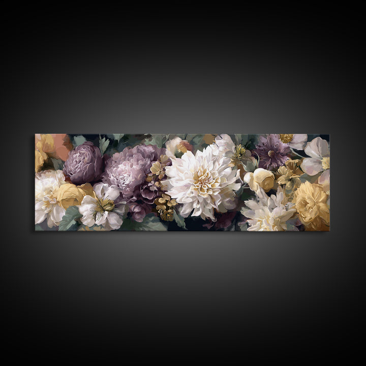 Monochrome Floral Bouquet Framed Canvas Print, Monochrome Art, Home Decor, Living Room Decor, Fine Art, Mono, Bedroom Decor, MON-3x1-10