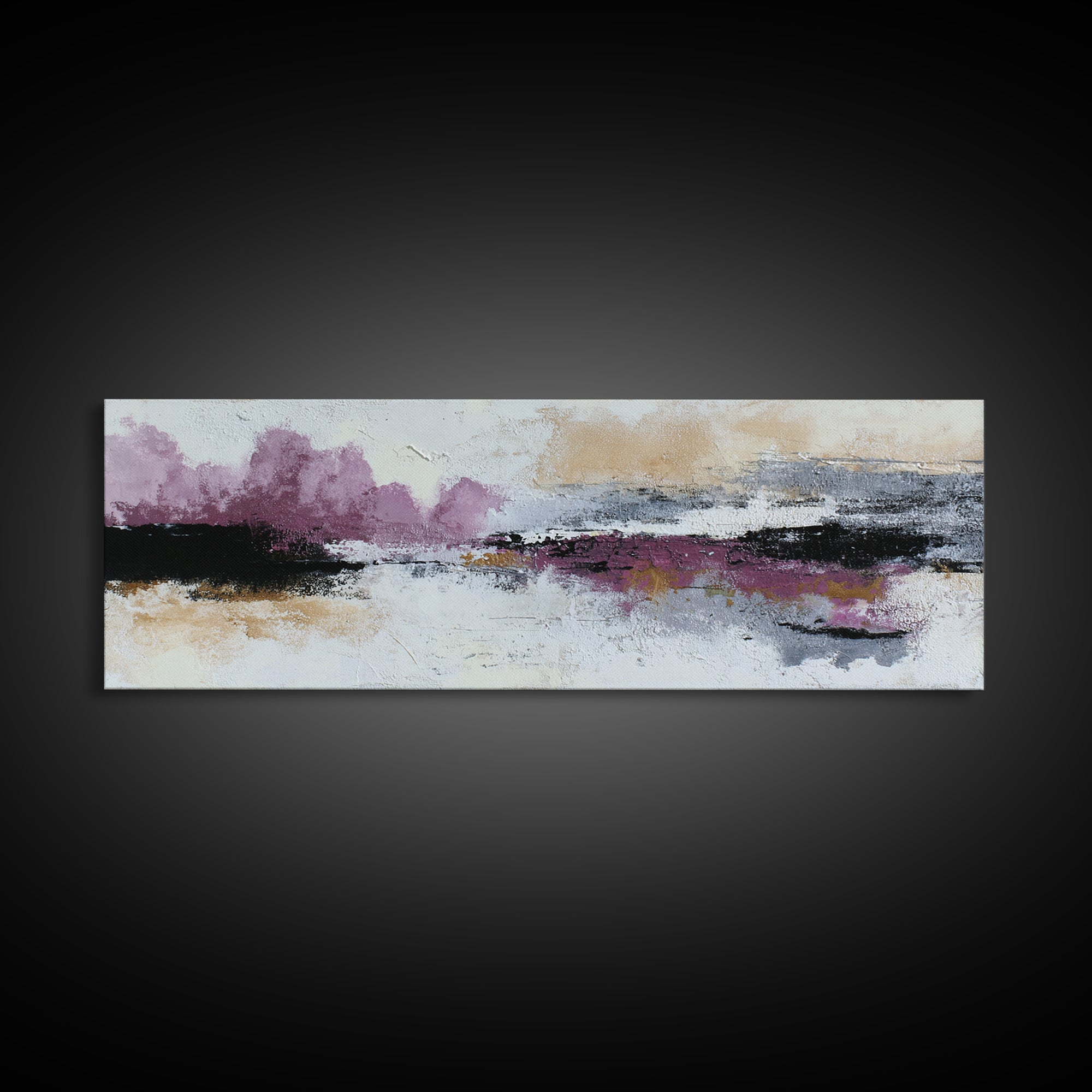 Silver Ocean Moonlight Scene Canvas Print, Monochrome Art, Wallpaper Mural, Living Room Decor, Watercolor Art, Mono, MON-3x1-11