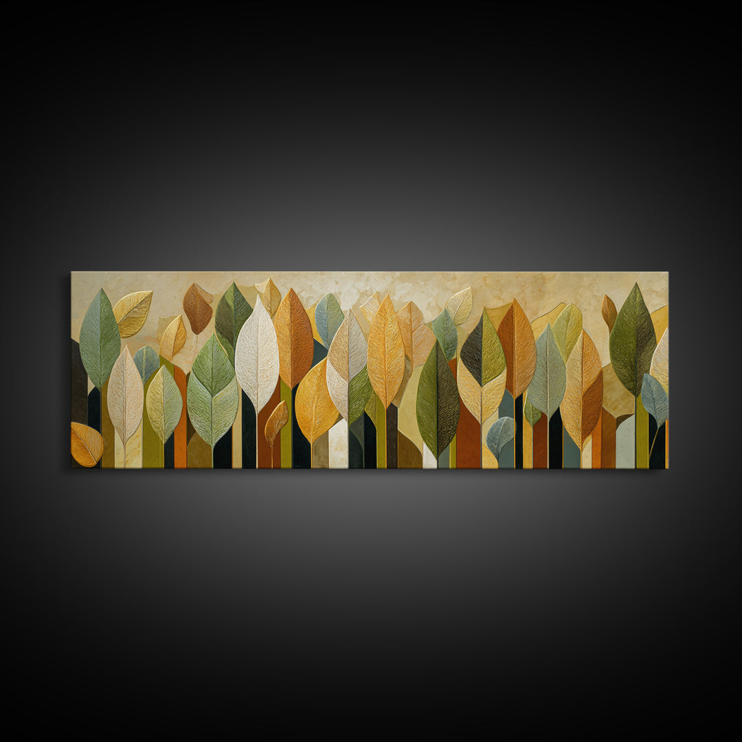 Olive Green Abstract Leaf Pattern Framed Canvas Print, Monochrome Art, Bird Art, Living Room Decor, Fine Art, Mono, Boho Decor, MON-3x1-12