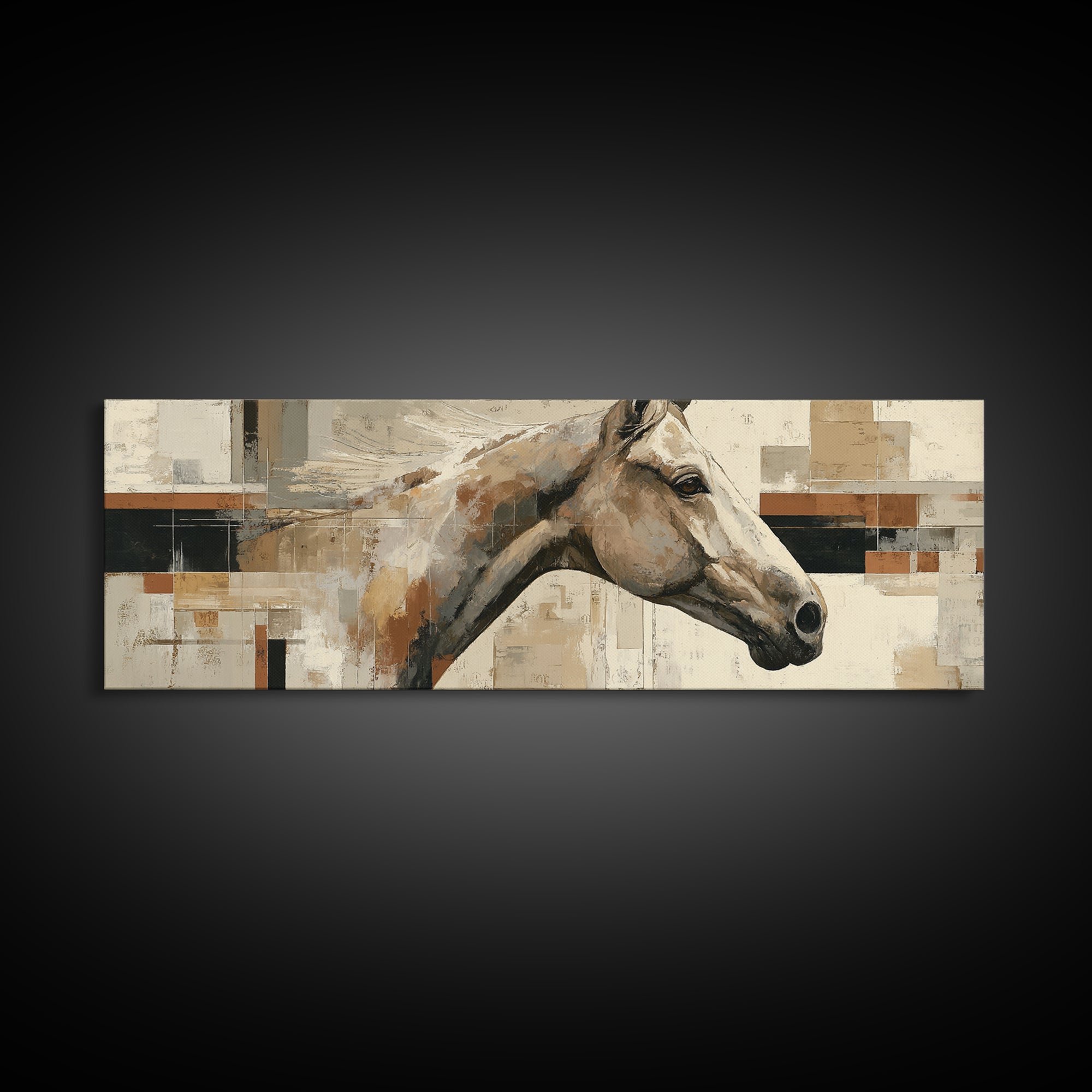 Sepia Horse Portrait Framed Canvas Print, Monochrome Art, Original Painting, Living Room Decor, Fine Art, Mono, Dopamine Decor, MON-3x1-18