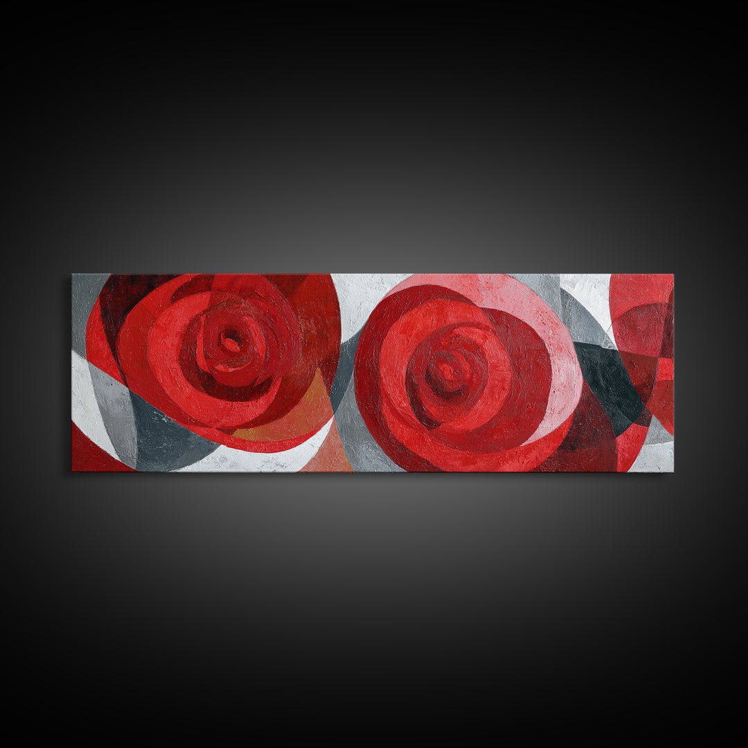 Single Red Rose Rendered Only Framed Canvas Print, Monochrome Art, Statement Artwork, Living Room Decor, Fine Art, Mono, MON-3x1-23