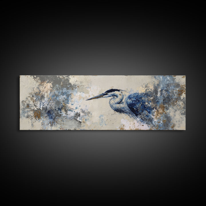 Blue Heron in Monochrome Navy Palette Canvas Print, Monochrome Art, Wallpaper Mural, Living Room Decor, Fine Art, Mono, MON-3x1-24