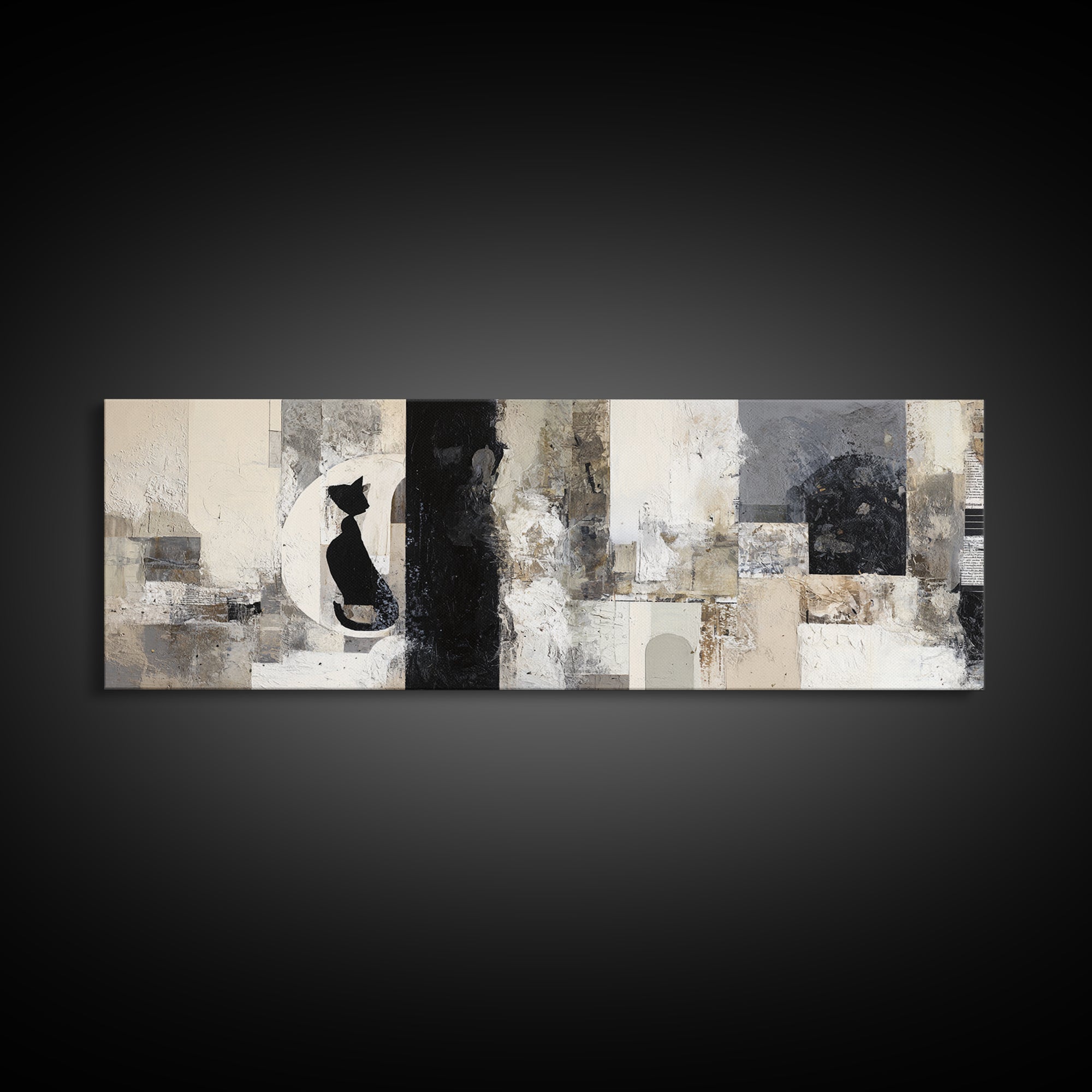 Monochrome Cat Portrait Framed Canvas Print, Monochrome Art, Boho Decor, Living Room Decor, Fine Art, Mono, Art Print, MON-3x1-27