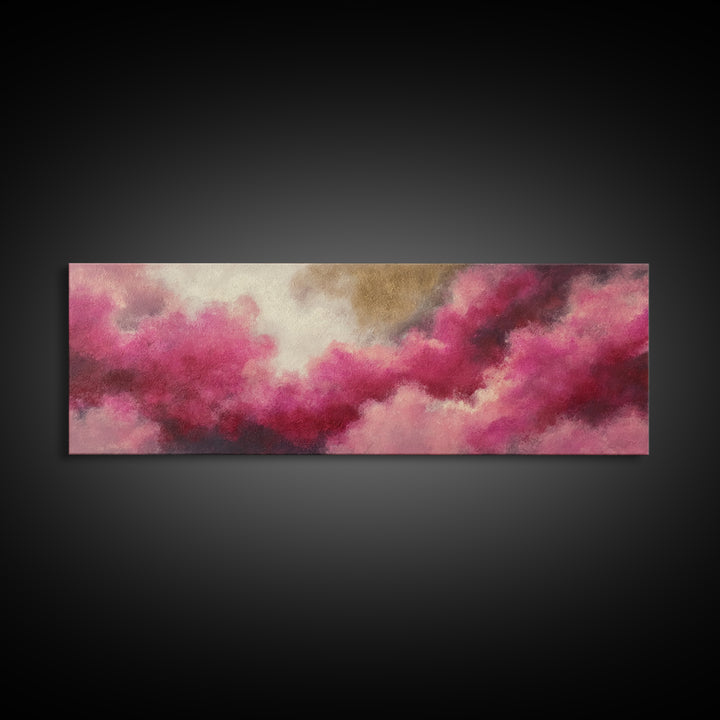 All Pink Cloudscape Framed Canvas Print, Monochrome Art, Modern Art, Living Room Decor, Oil Painting, Mono, Textured Painting, MON-3x1-28