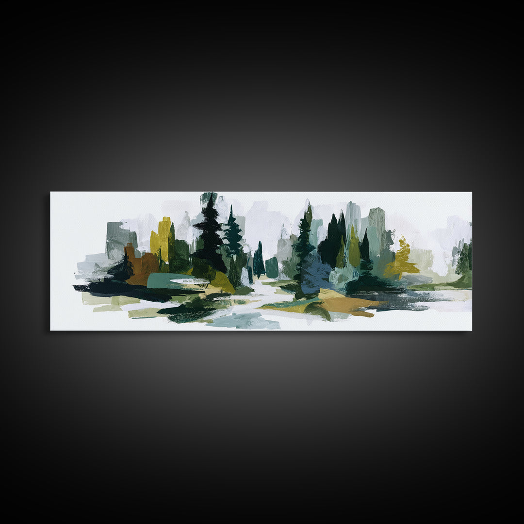 Deep Green Forest Silhouette Study Canvas Print, Monochrome Art, Textured Wall Art, Living Room Decor, Fine Art, Mono, MON-3x1-29