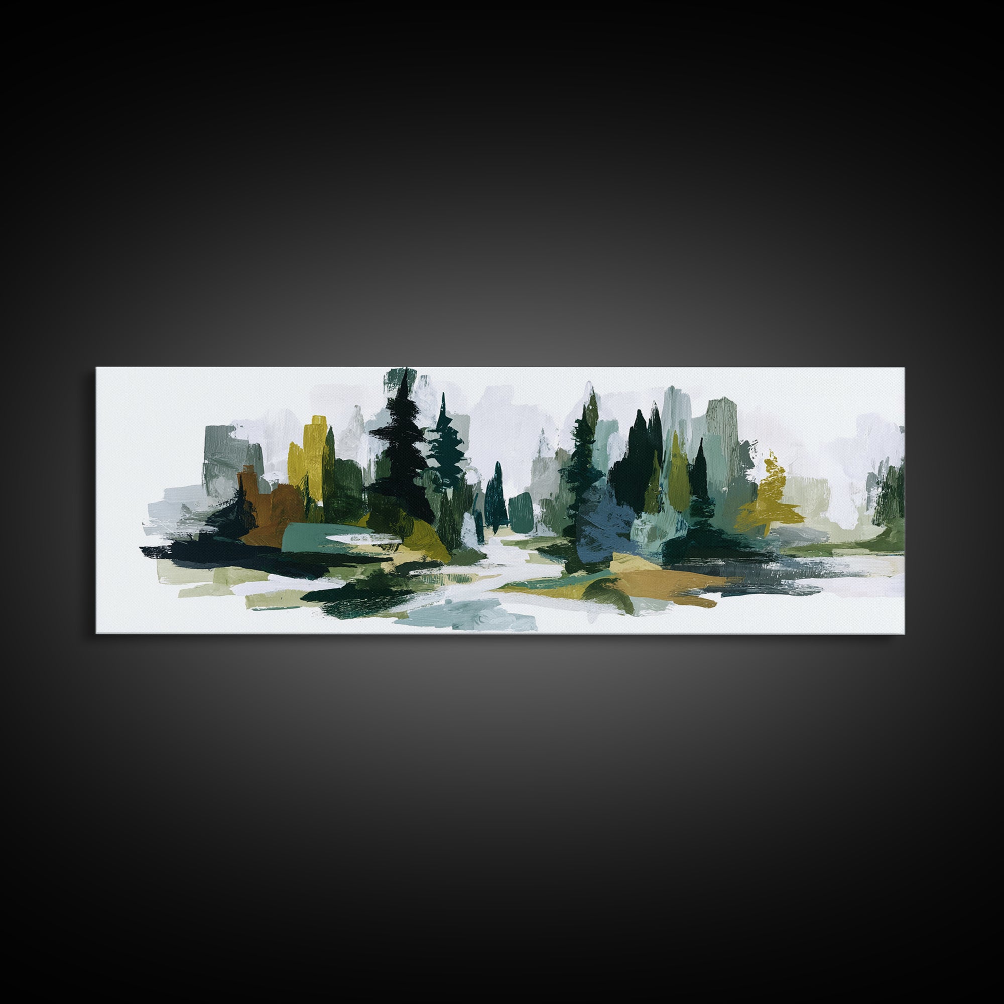 Deep Green Forest Silhouette Study Canvas Print, Monochrome Art, Textured Wall Art, Living Room Decor, Fine Art, Mono, MON-3x1-29