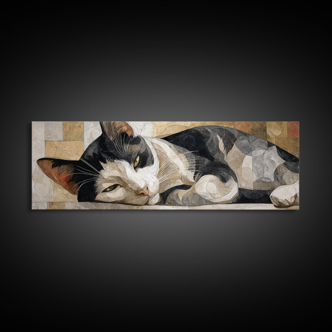 Monochrome Cat Portrait Canvas Print, Monochrome Art, Gallery Decor, Living Room Decor, Oil Painting, Mono, Contemporary Art, MON-3x1-3