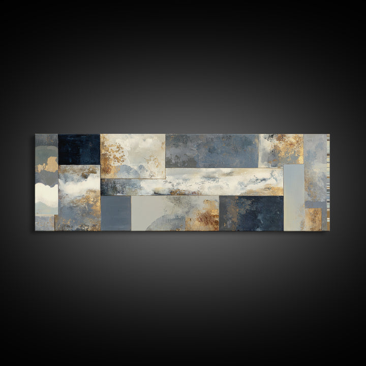 Silver Ocean Moonlight Scene Canvas Print, Monochrome Art, Luxury Decor, Living Room Decor, Oil Painting, Mono, MON-3x1-35