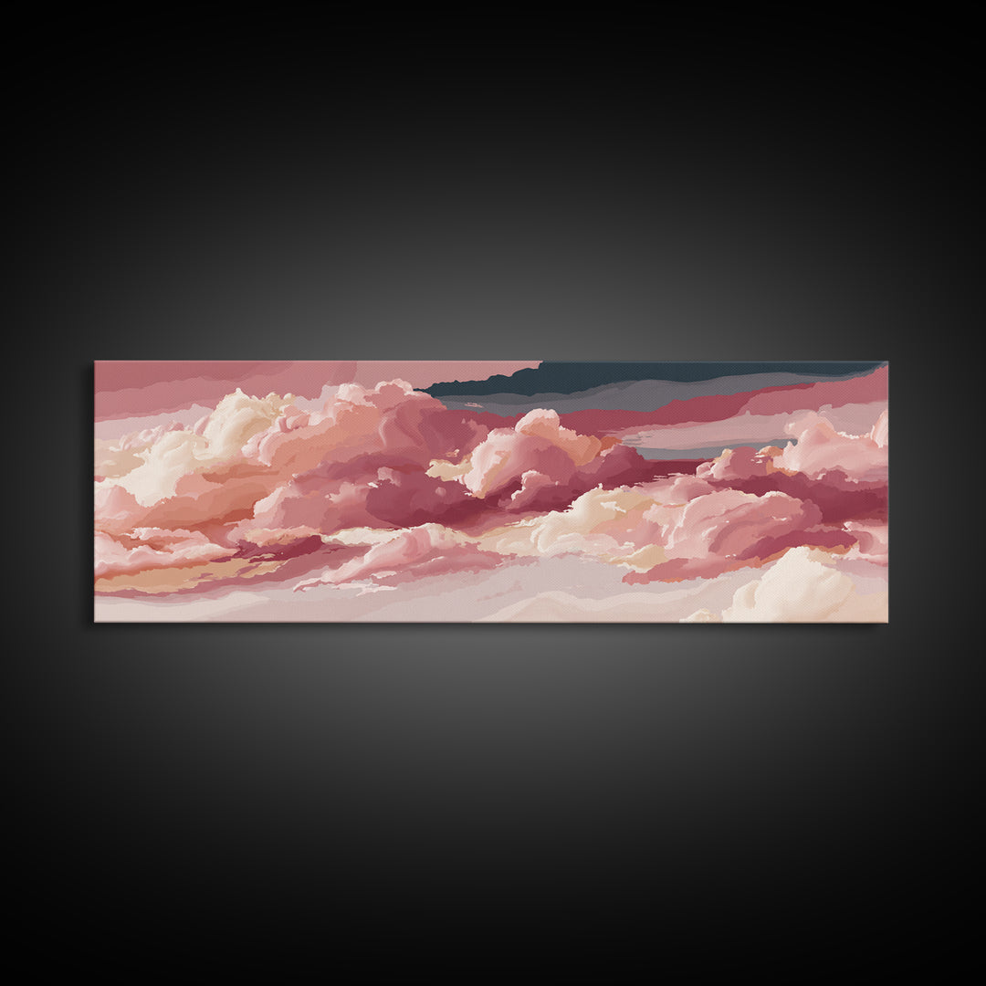 All Pink Cloudscape Canvas Print, Monochrome Art, Unique Wall Art, Living Room Decor, Watercolor Art, Mono, Fine Art Print, MON-3x1-4