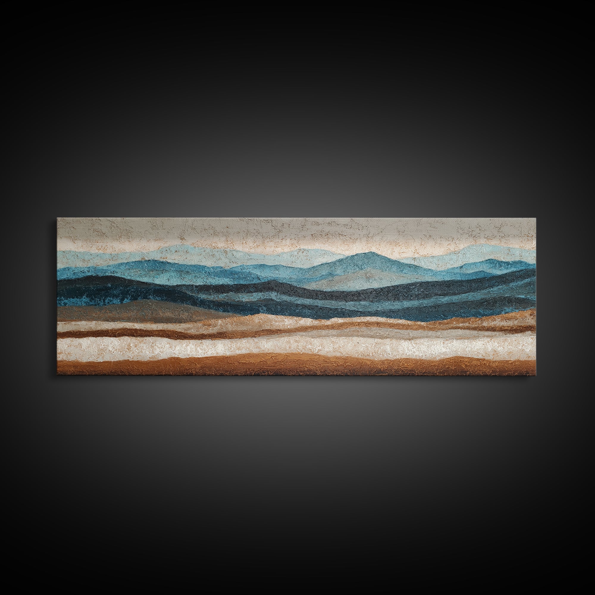 Blue Mountain Ridge Layers Canvas Print, Monochrome Art, Gallery Decor, Living Room Decor, Oil Painting, Mono, Contemporary Art, MON-3x1-40
