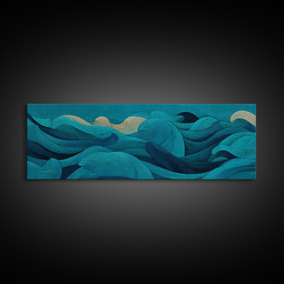 All Blue Ocean Abstraction Canvas Print, Monochrome Art, Modern Wall Art, Living Room Decor, Watercolor Art, Mono, MON-3x1-41