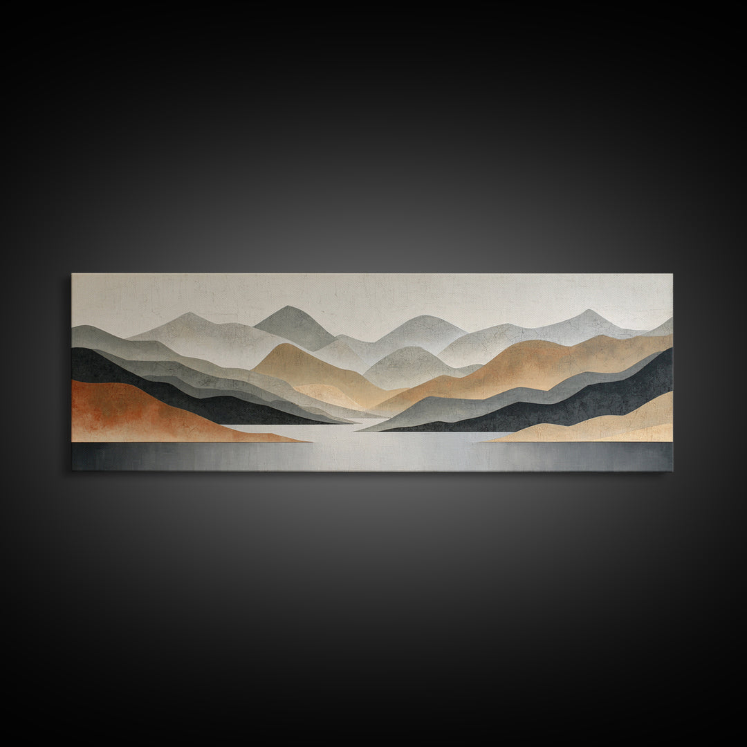 Charcoal Mountain Landscape Framed Canvas Print, Monochrome Art, Wall Decor, Living Room Decor, Fine Art, Mono, Wall Art, MON-3x1-44